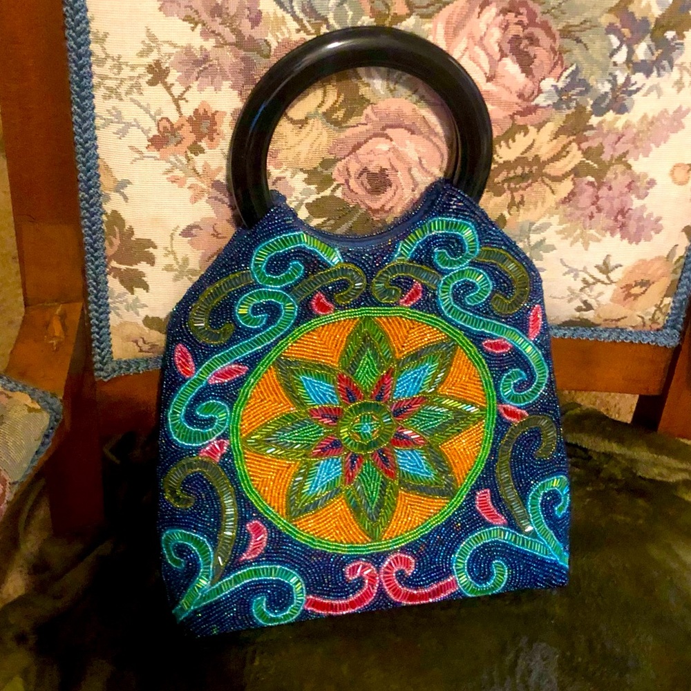 Exquisite Beaded Handbag  Blue